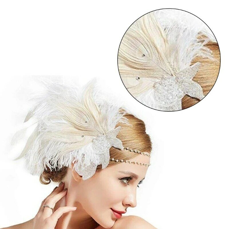 Feather Headband Cocktails Blingbling Headwear for Girl Party Hair Headwear Roaring 1920s Flapper Headbands