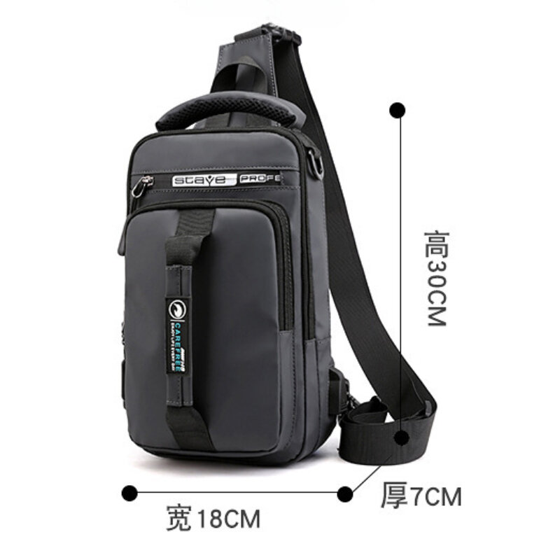 Bolsa de ombro multifuncional USB para homens, bolsa de peito crossbody sling, bolsa de viagem impermeável, bolsa de lona masculina
