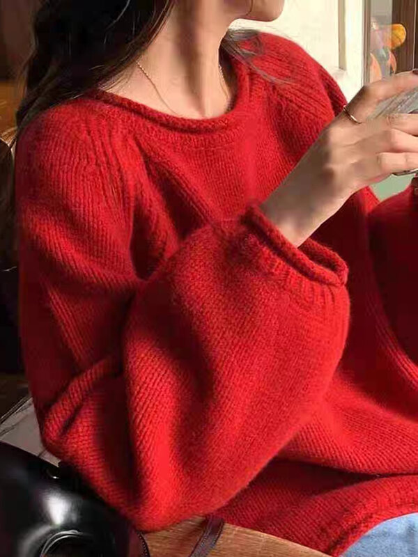 Harajuku-suéter de manga larga suelto para mujer, suéteres de punto coreanos, Tops suaves y cálidos, suéter sólido elegante para mujer, Otoño e Invierno