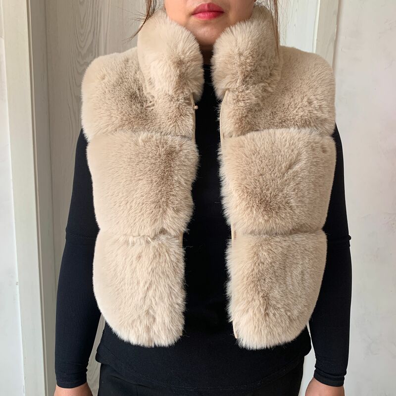 Chaleco corto de piel sintética para mujer, chaqueta mullida con cuello levantado, moda de otoño e invierno, novedad de 2023
