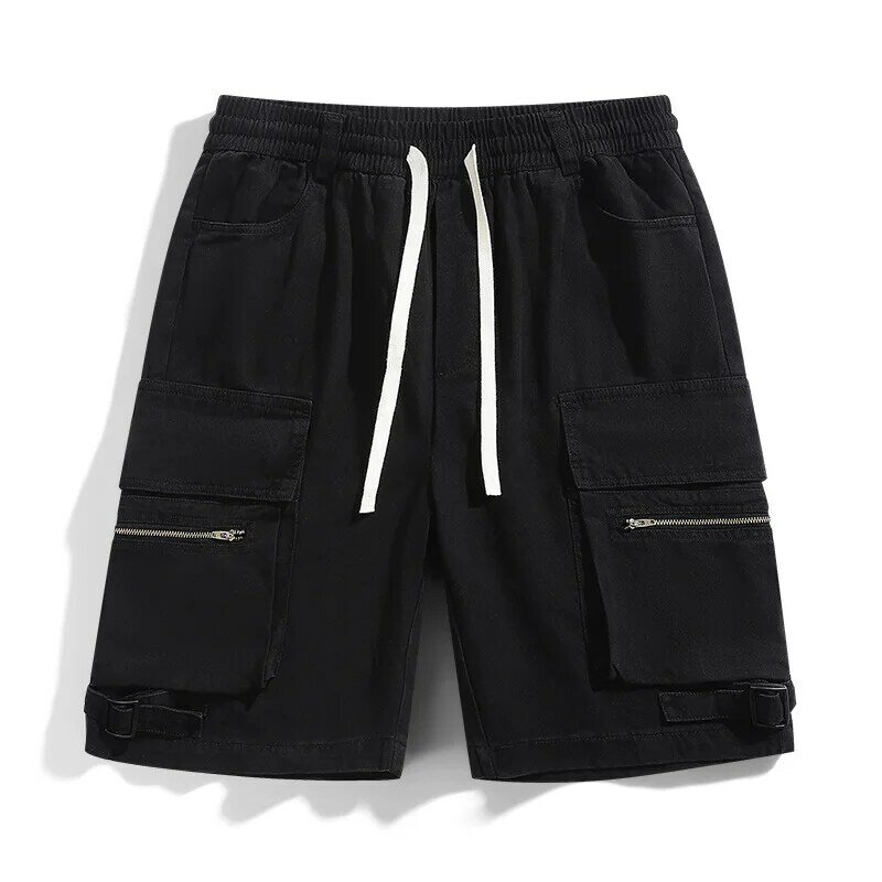 Pantalones cortos de cintura elástica para hombre, Shorts Cargo holgados e informales, ropa de calle táctica con bolsillo, moda de verano