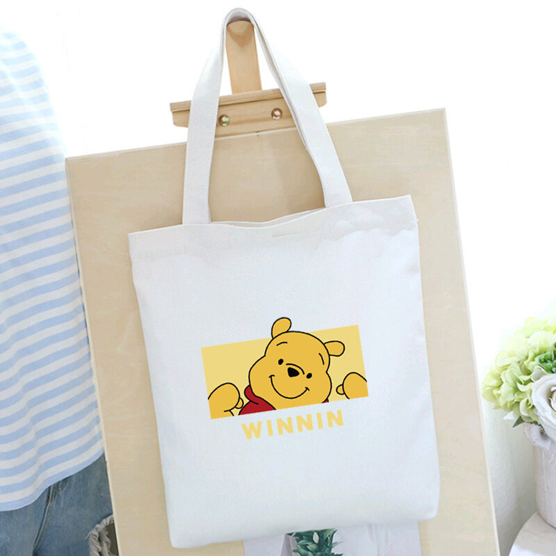 Холщовая Сумка Winnie Bear для покупок, саквояж на одно плечо с учебным пособием по искусству, чемоданчик на молнии с мультипликационным аниме для путешествий