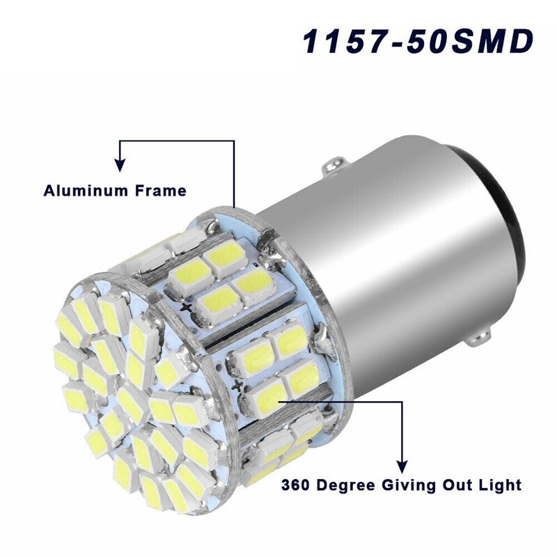 LEDテールライト,白いブレーキライト,1157 50smd,14種類のLED,内部照明,ドームトランク,マップランプ,2個,6000k
