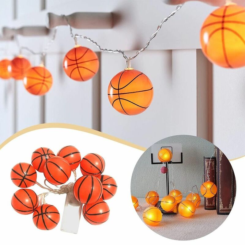 Guirnalda de luces LED para decoración de baloncesto, lámpara de cuerda de béisbol con batería de PVC, luz blanca cálida, 10LED