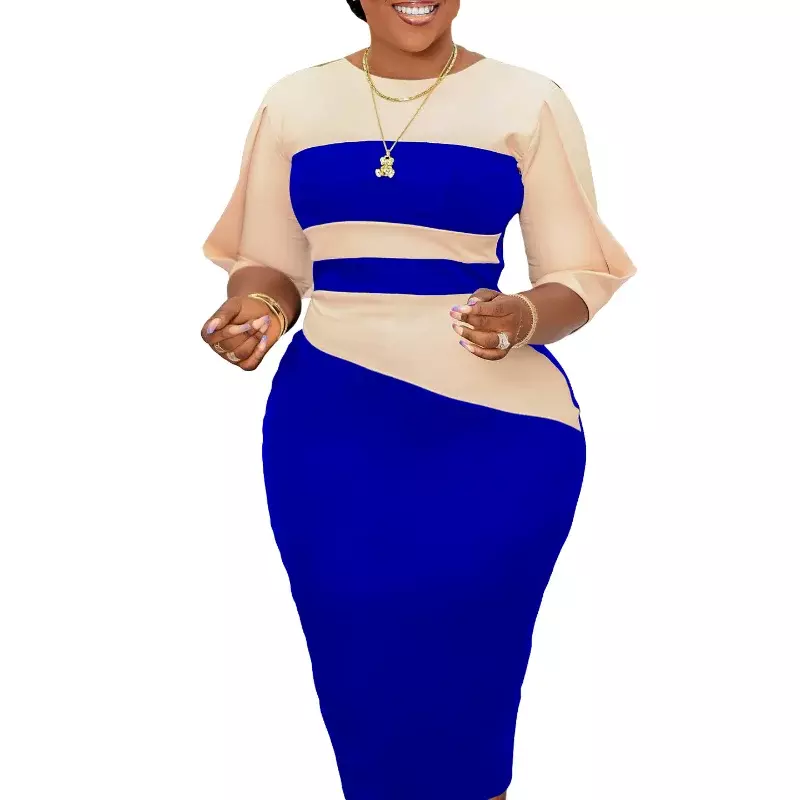 Vestido africano elegante para mujer, ropa africana de verano, Media manga, cuello redondo, poliéster, negro, azul, rojo, hasta la rodilla