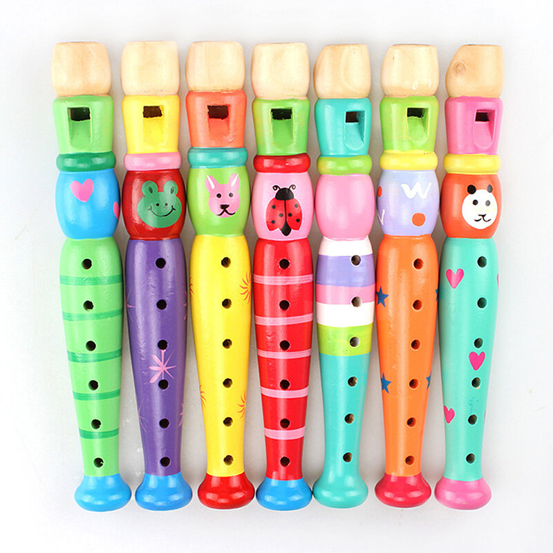 1Pcs Cartoon Short Flute Sound Kid Woodwind Musical Instrument Type 6-Holes Recorder Wooden Flute Musical Instruments Kids Toys