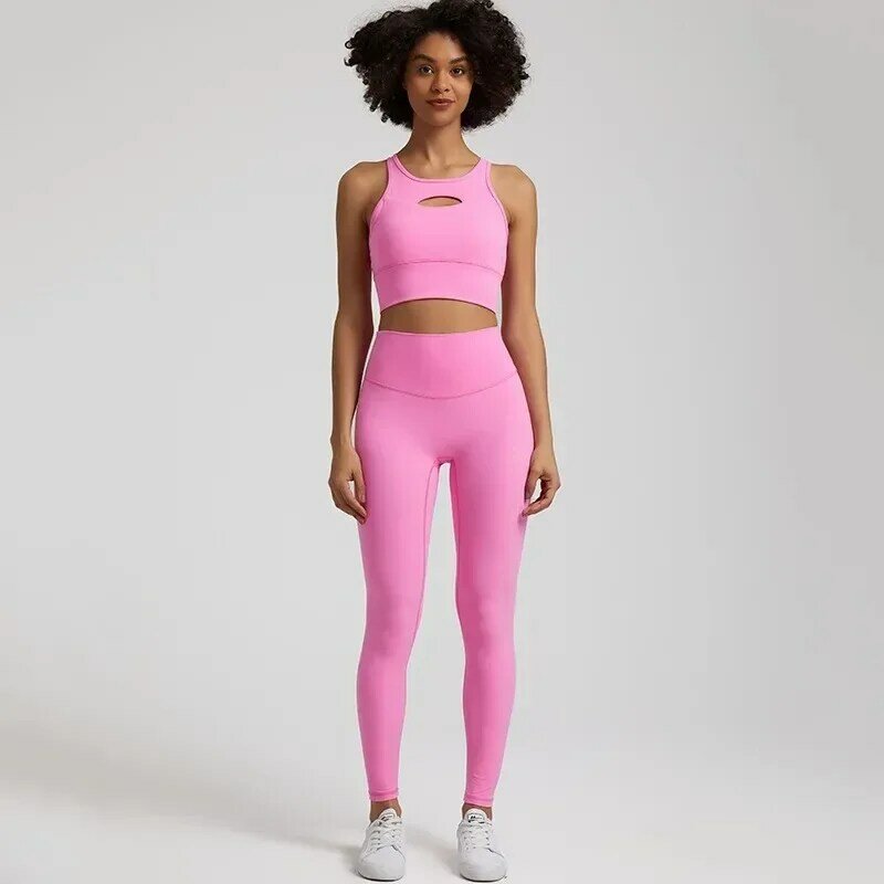 Lemon Women Soft Gym Fitness Yoga Set Legging manica corta ritaglio Back Top 2pc Suit allenamento completo Jog donna girocollo
