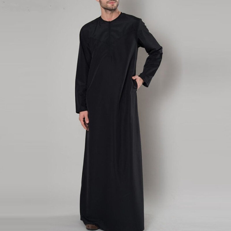 2024 baru Muslim longgar ritsleting jubah Timur Tengah Dubai hitam lengan panjang pakaian Islami Vintage kasual longgar jubah