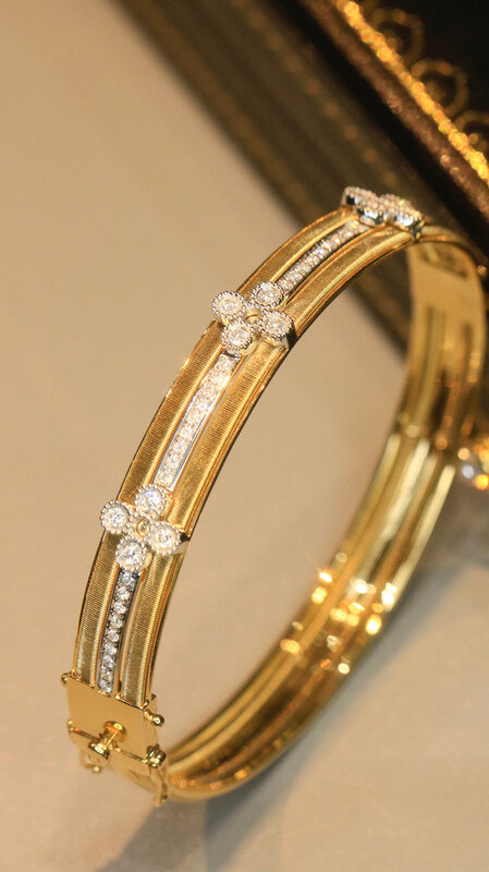 LUOWEND-18K Pulseira de ouro amarelo para mulheres, design do palácio vintage, 0,63 quilates, diamante natural real, jóias de festa alta, 100%, 18k