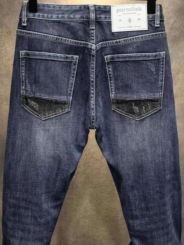 Уличные модные мужские джинсы в стиле ретро синие облегающие эластичные рваные джинсы с дырками мужские брюки черные заплатки дизайнерские хип-хоп брюки для мужчин