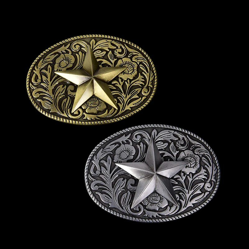 Boucle de ceinture de Cowboy occidental en métal, pentagramme ovale en Bronze, à la mode pour hommes, accessoires de ceinture en jean, 1 pièce
