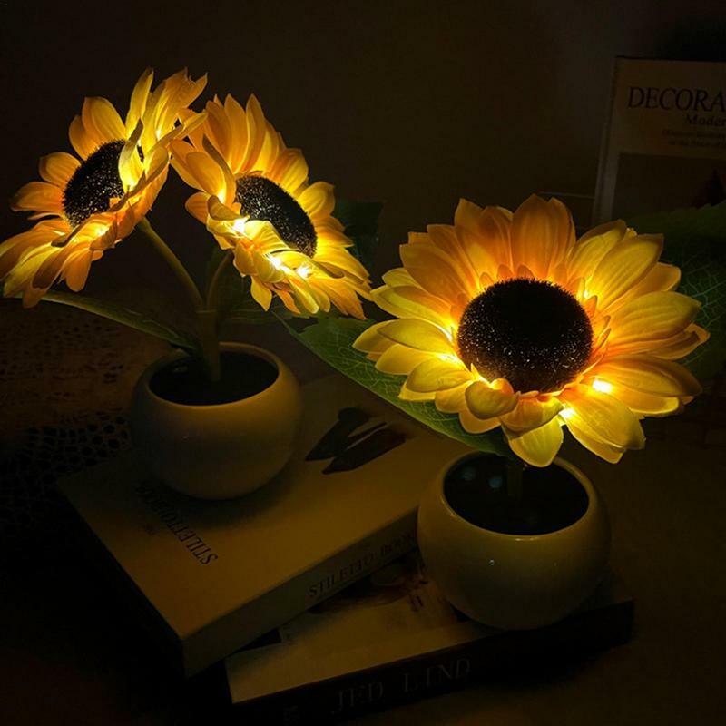 โคมไฟดอกทานตะวันโคมไฟ LED ตกแต่งแบบชาร์จไฟได้หรี่แสงได้ควบคุมแบบสัมผัสสำหรับห้องนอนห้องนั่งเล่น lampu tidur อ่านหนังสือ