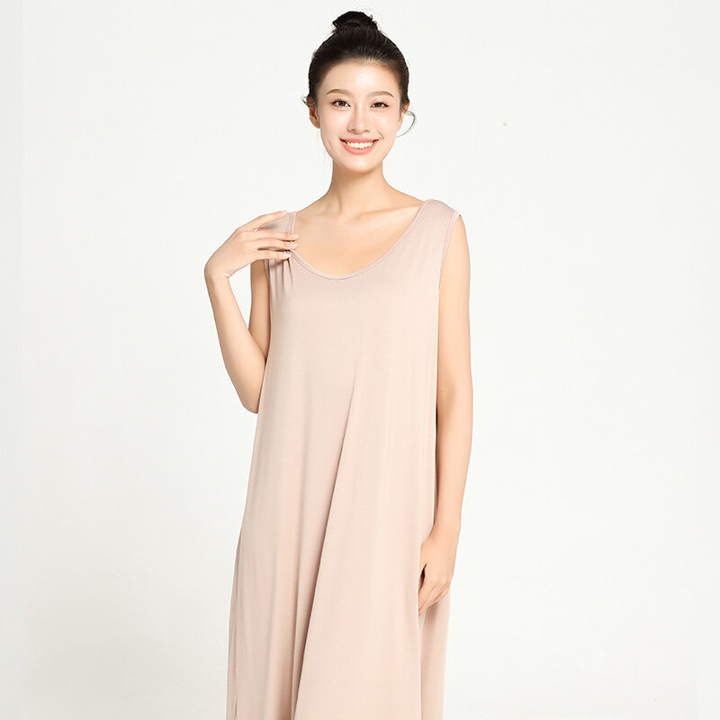 Sexy U-Neck Long Nightgowns Loose Casual Home Clothes Female Sleeveless Intimate Lingerie Sleepwear Modal Large Size Nightdress