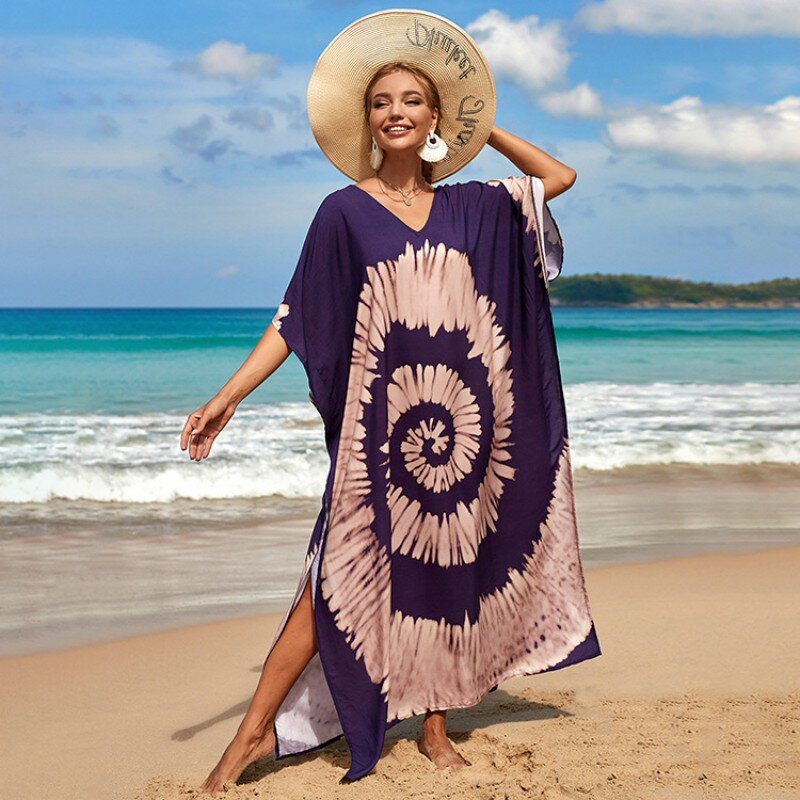 فستان صيفي للسيدات 2023 فستان بطباعة على طراز الشاطئ ومنتجع سونتان بكيني سموك للشاطئ فستان تونك للنساء للشاطئ