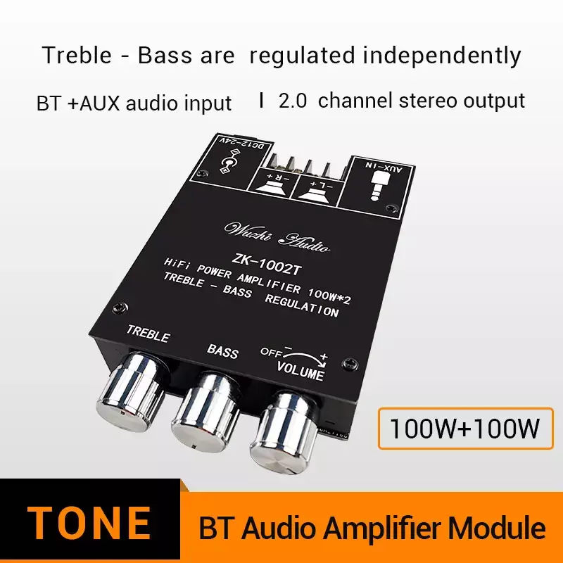 Amplificador Compatible con Bluetooth, 1 piezas, HIFI, 2,0 canales, 100Wx2, Kit de módulo de Audio, ajuste de Subwoofer, canal de placa amplificadora
