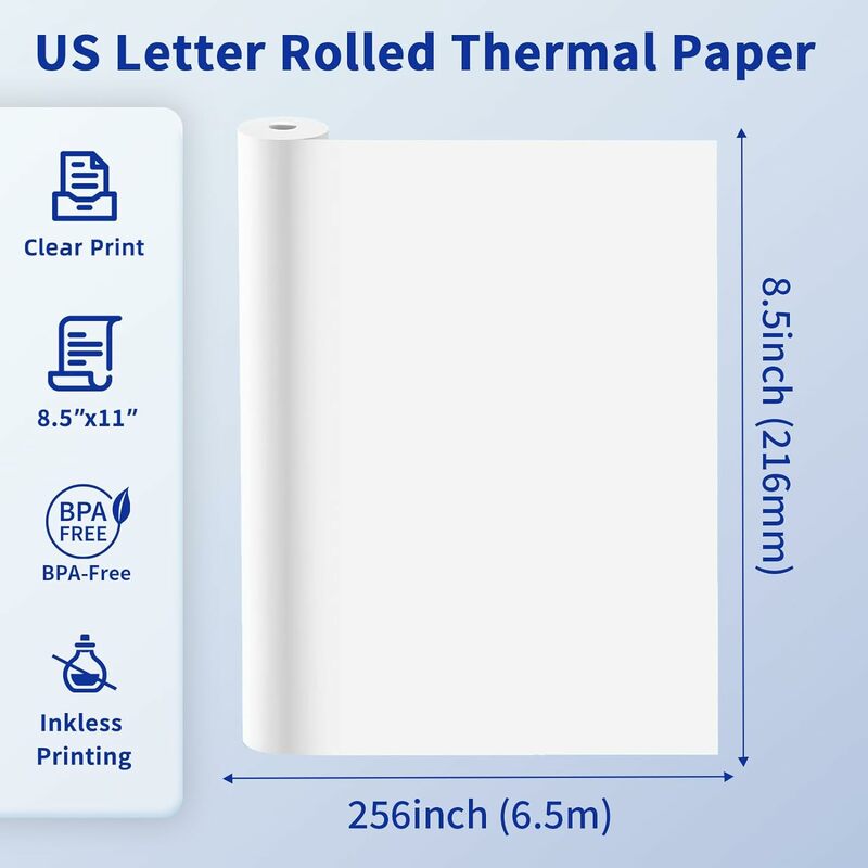 Phomemo-US Letter Printer Papel térmico, secagem rápida, compatível com M832, M835, M834, M08F-Letter impressora, 4 rolos, 8,5x11"