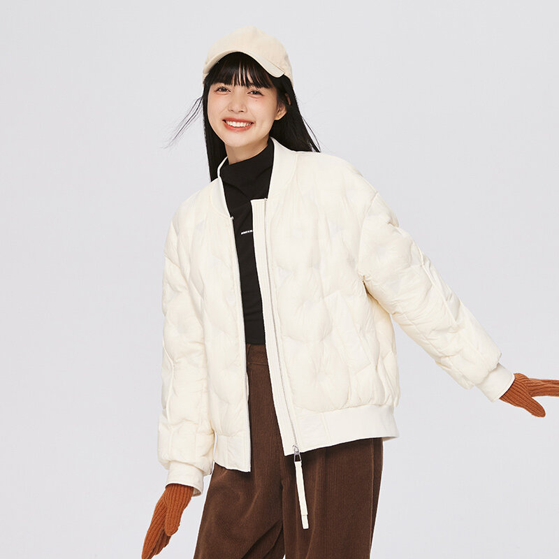 여성용 야구 칼라 루즈핏 다운 재킷, 중간 길이 디자인, 2022 겨울 코트, 레트로 패션, 신상
