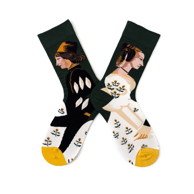 Men's ins tide European and American street oil painting personality art couple explosion models in tube socks
