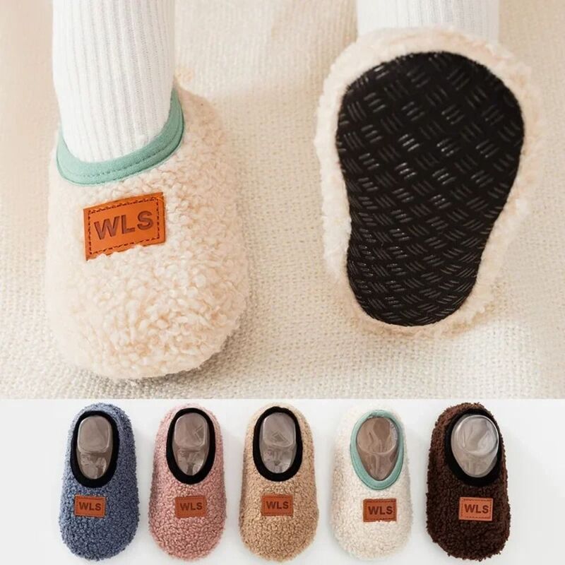 Soft Baby Slippers Fashion Kids Shoes Warm Plush Floor Sock Cute Cartoon Anti-slip Walking Shoes Winter