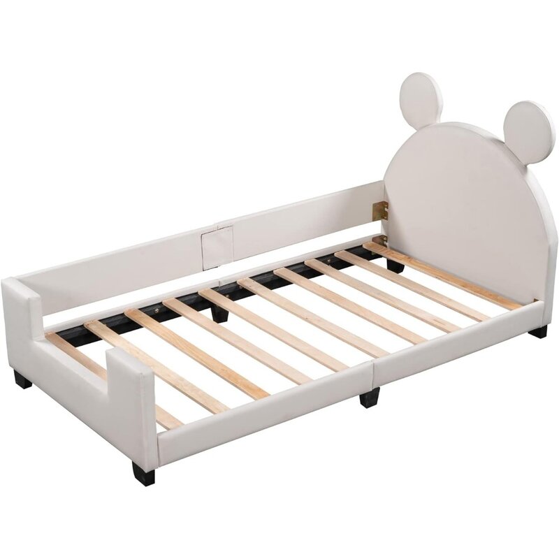 Moldura de cama infantil para crianças, cama de dia estofada, bases e molduras brancas, fácil de montar, meninos e meninas