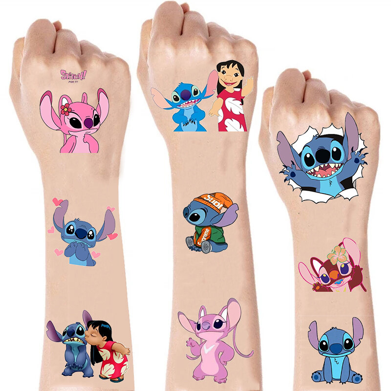 Pegatinas de Lilo & Stitch de dibujos animados de Disney, pegatinas de tatuaje diario DIY, Stitch, decoración de fiesta de cumpleaños, juguete clásico divertido