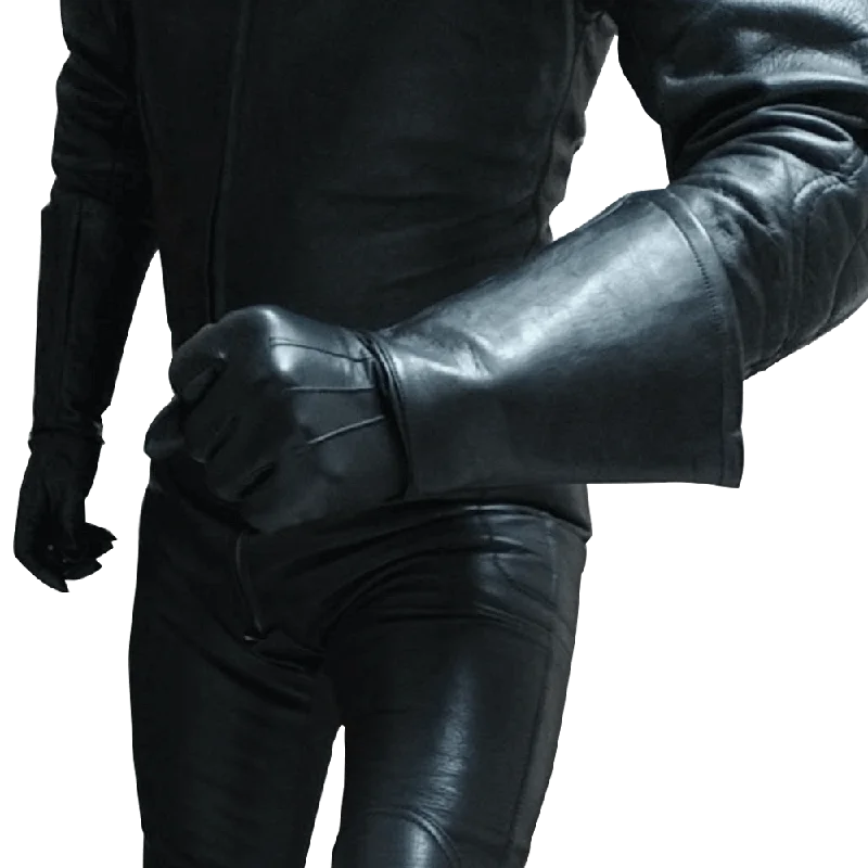Luvas de couro genuíno touch screen masculinas, luvas longas, punho duplo, luxo, sem forro, apertada, dirigindo, equitação, moto, 35cm