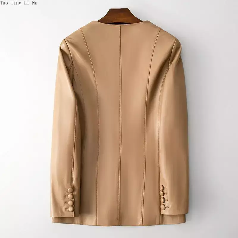 2023 kobiet nowa modna oryginalna płaszcz skórzany kurtka o średniej długości H34