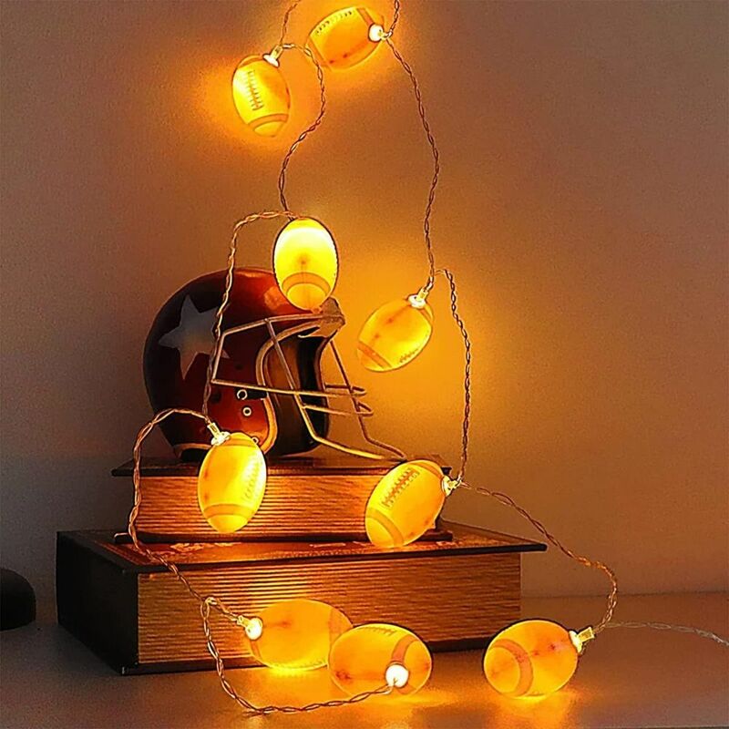 Guirxiété lumineuse de basket-ball en PVC, à piles, lampe à cordes de baseball, lumière blanche chaude, décorations, 10LED