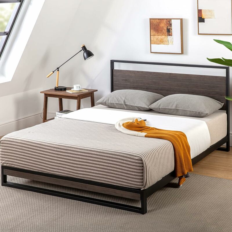 إطار سرير من ZINUS Suzuki-Bamboo ومنصة معدنية ، 37 بوصة ، هيكل من الفولاذ الصلب ، لا حاجة إلى زنبرك ، دعامة شريحة خشبية