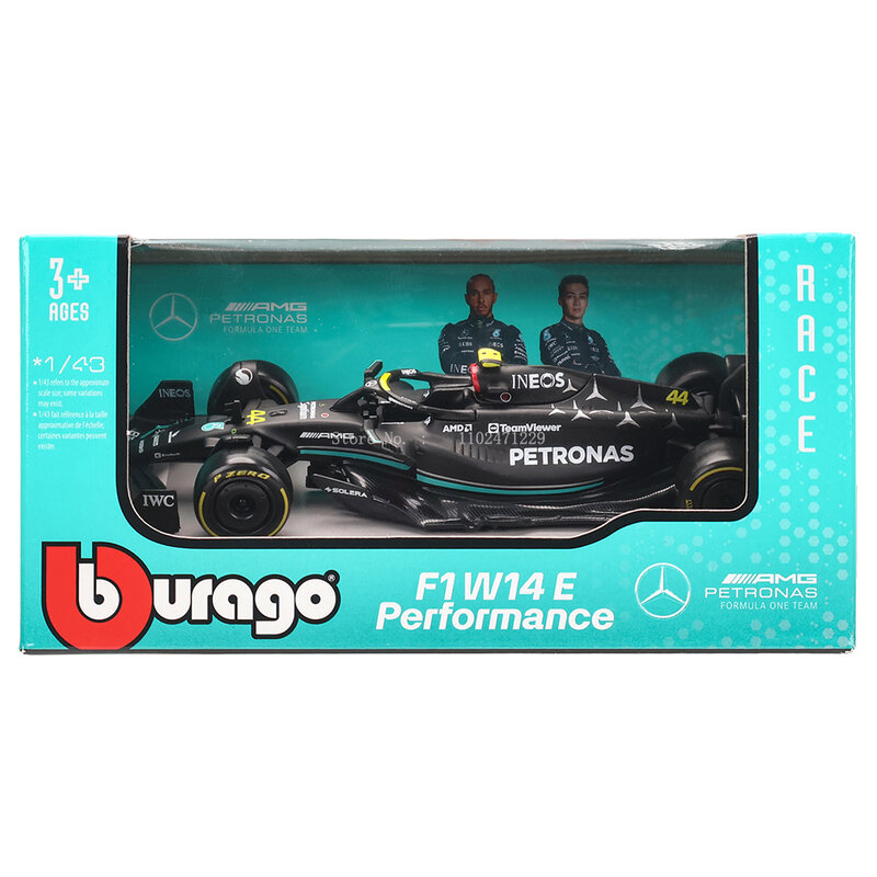 Bburago-Modèle de voiture en alliage moulé sous pression, jouet à collectionner, Mercedes Jas Petronas, Équipe F1, W14, 2023, #44, Hamilton, #63, George, 1:43