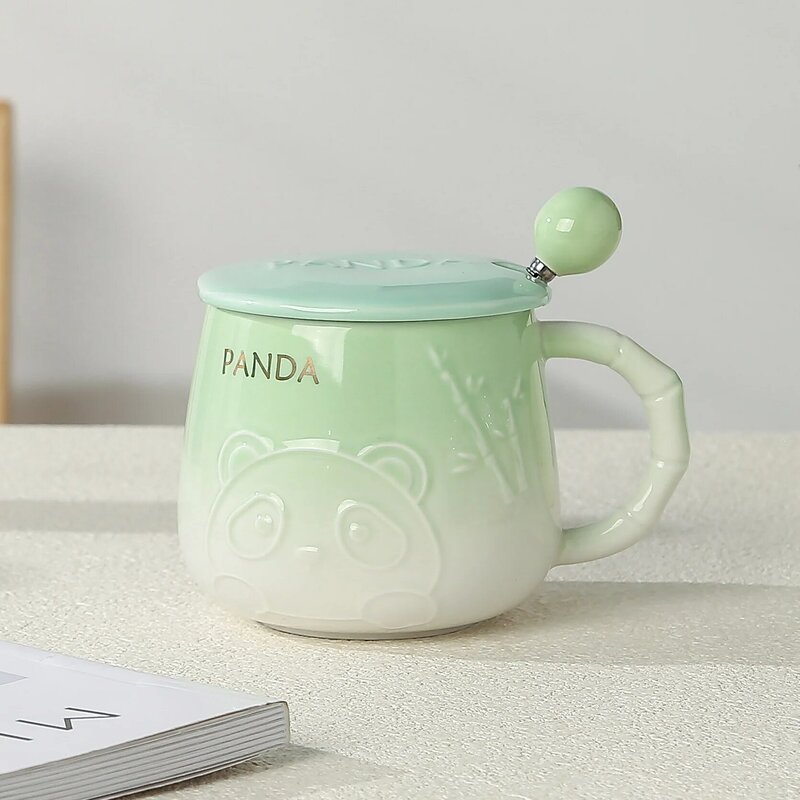 Mug keramik kartun panda lucu dengan tutup dan sendok cangkir kopi Mug teh susu cangkir sarapan perlengkapan minum hadiah baru