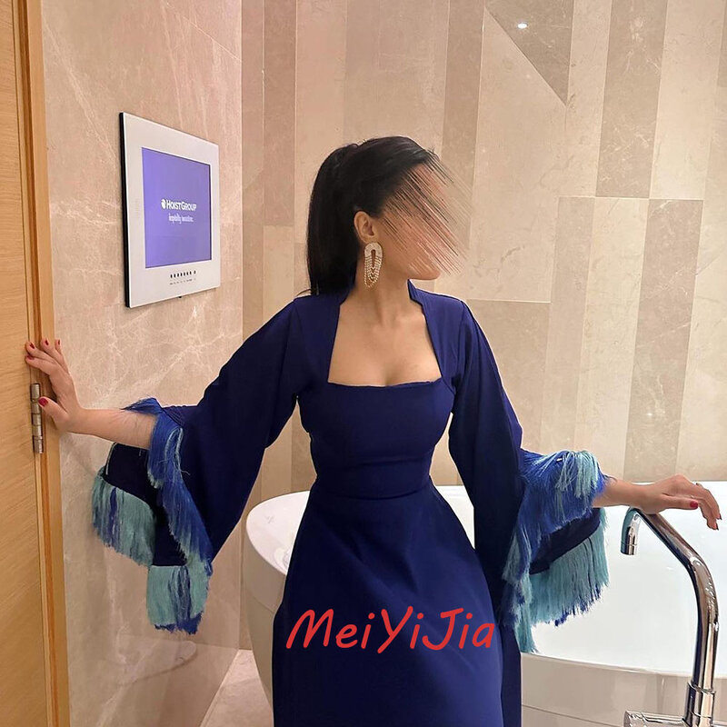 Meiyijia suknia wieczorowa saudyjska z długimi rękawami elegancka kwadratowa dekolt frędzel Arabia seksowna wieczorowa stroje klubowe urodzinowa lato 2024
