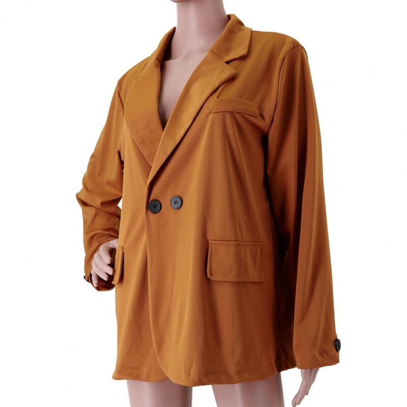 Jaqueta slim fit de cor sólida feminina, elegante cardigã, gola entalhada, anti-rugas, escritório, outono, primavera