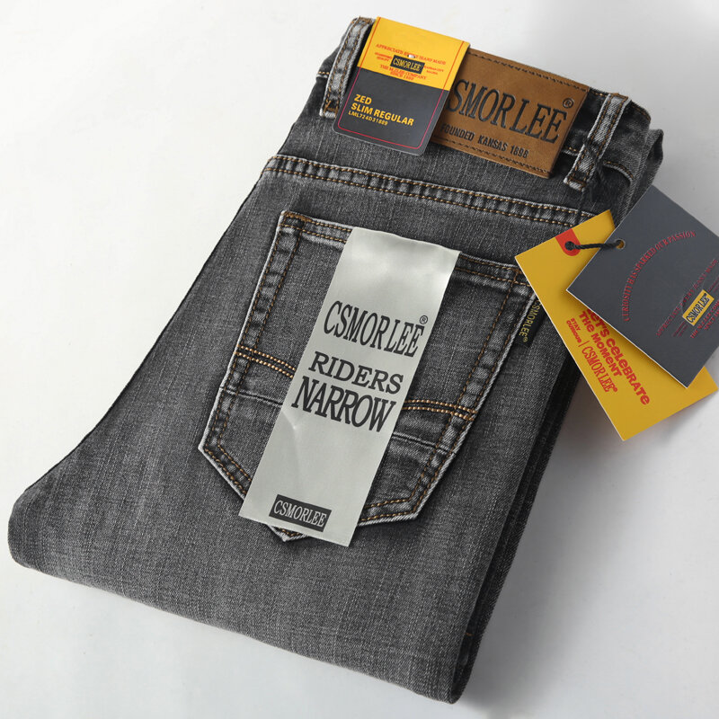 جينز طويل رمادي دخاني للرجال ، كلاسيكي ، بسيط ، مصمم ، فضفاض ، مستقيم ، تمدد ، مكتب ، عمل ، كاجوال ، جديد ،