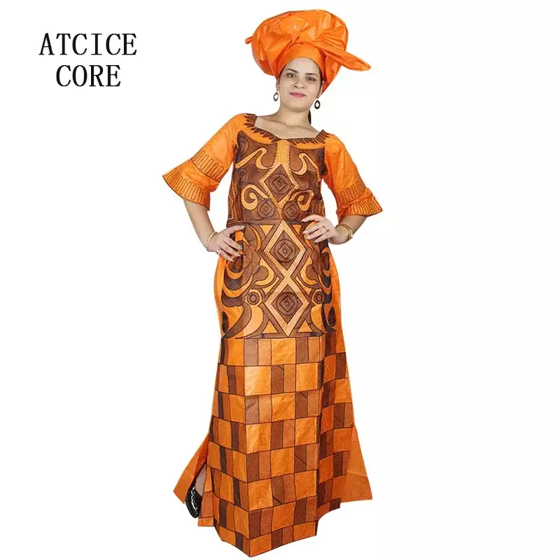 Gaun Afrika untuk wanita Bazin Riche komputer bordir ukuran Plus gaun panjang dengan syal