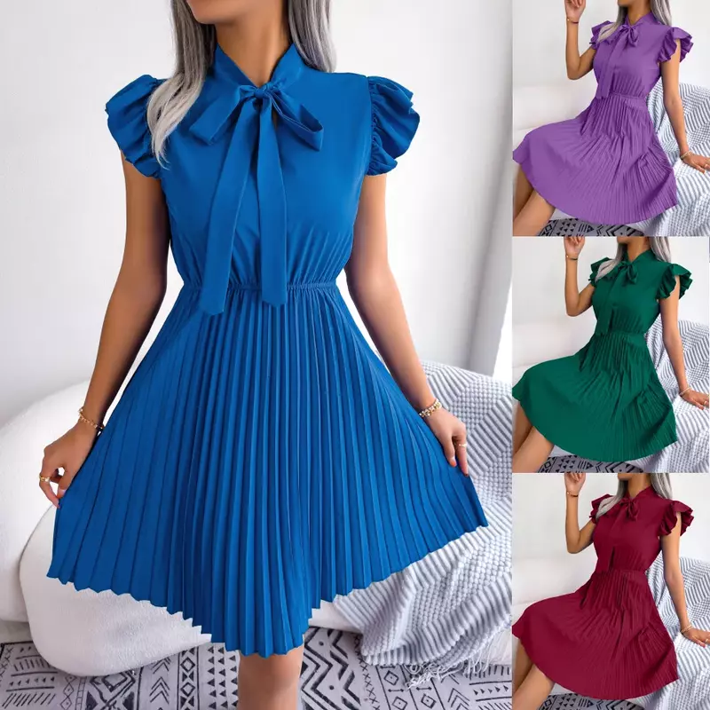 Женская плиссированная юбка с поясом, большая юбка в европейском и американском стиле на весну и лето, 2024