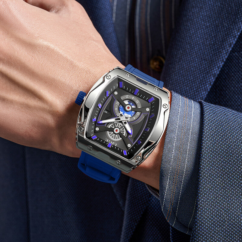 LIGE jam tangan kuarsa persegi untuk pria, arloji merek terbaik mewah tahan air bercahaya dengan fitur tanggalan