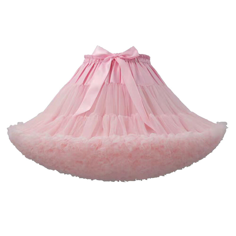 Lolita-falda de tul en capas para mujer, tutú con lazo grande, 4 colores