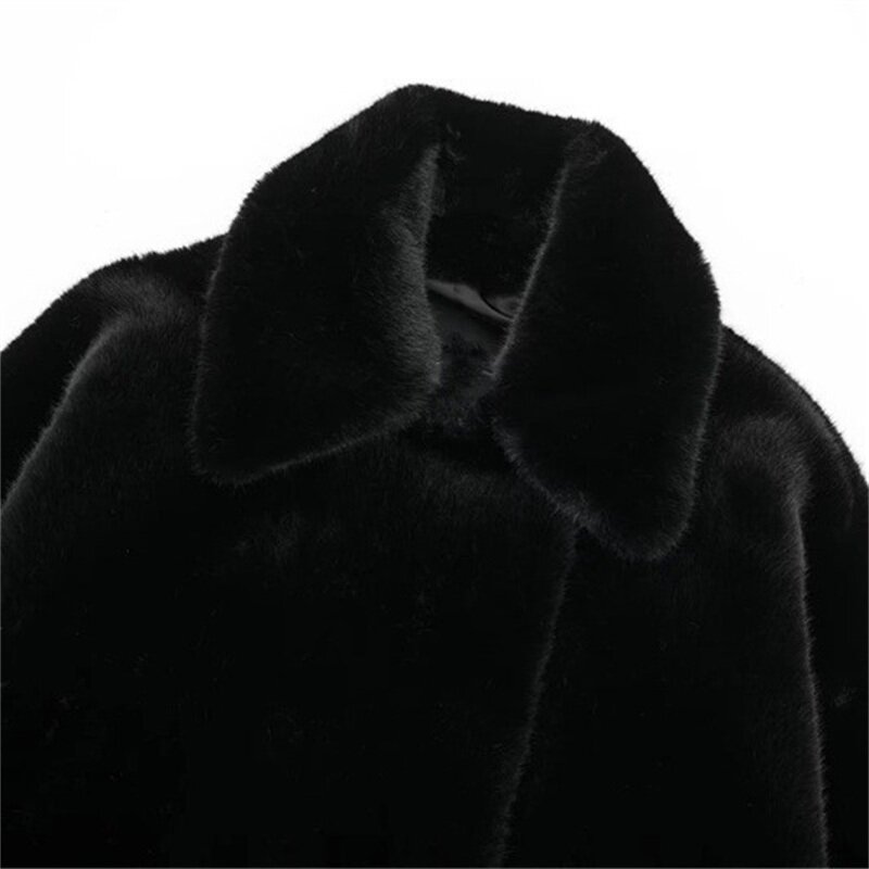 Jaket Formal wanita bulu hitam, jas kasual bisnis perempuan, jaket kantor, pakaian jalanan hangat musim dingin