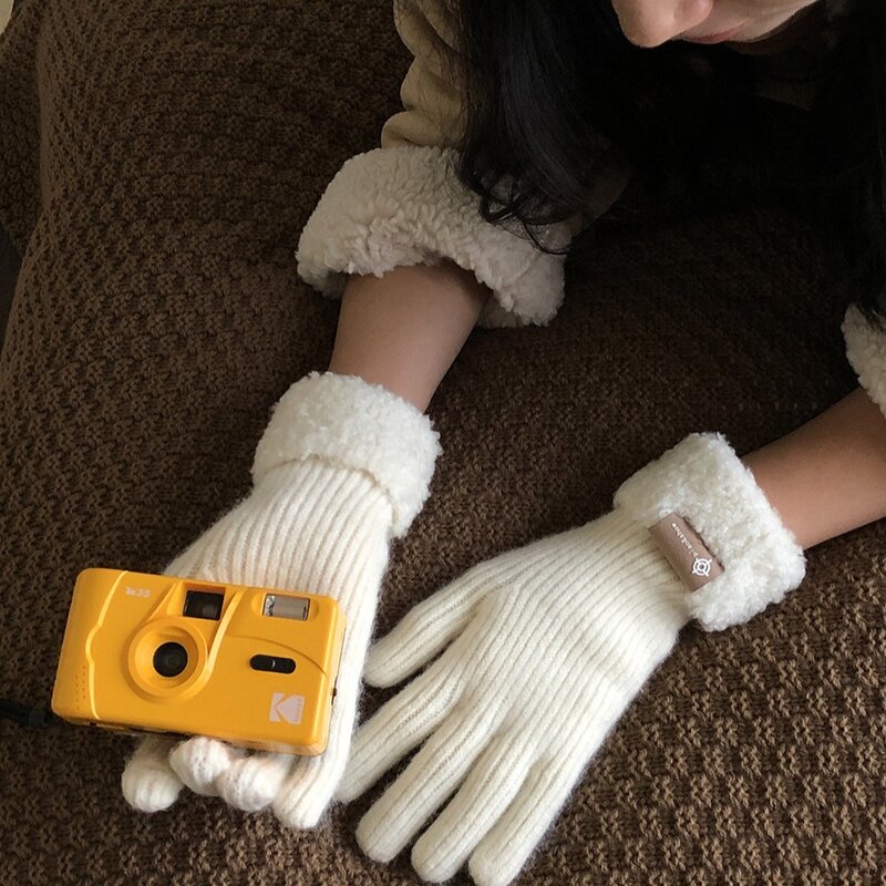Guantes de punto resistentes al frío para mujer, manoplas de lana cálidas con dedos divididos, gruesas para pantalla táctil, 1 par