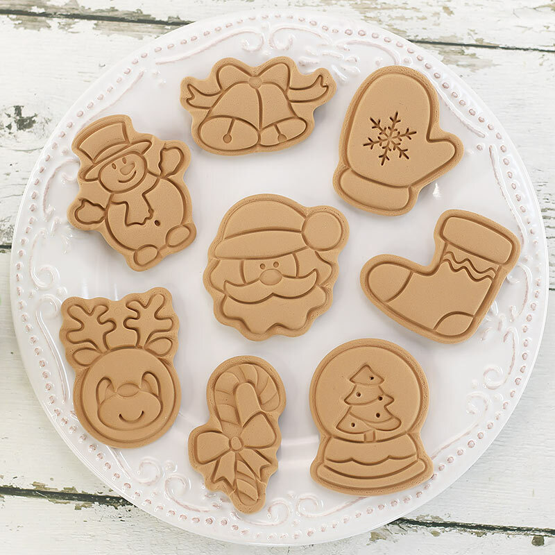 8 개/대 DIY 만화 비스킷 금형 크리스마스 쿠키 커터 ABS 플라스틱 베이킹 금형 쿠키 도구 케이크 장식 도구
