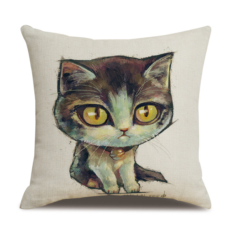 Zhenhe adorável gatinho dos desenhos animados padrão de linho fronha decoração para casa capa de almofada quarto sofá decoração travesseiro capa 18x1 8 Polegada
