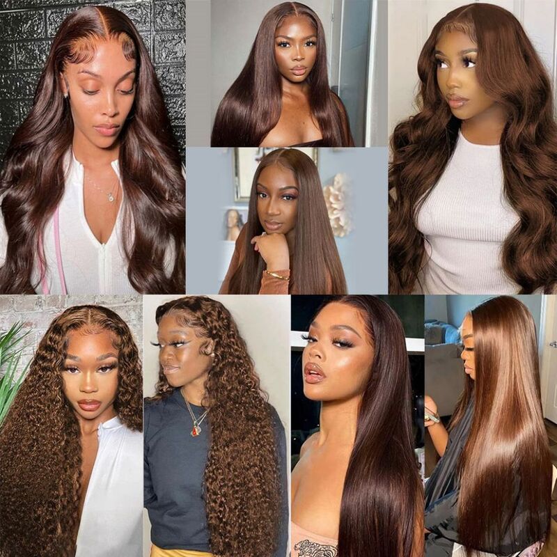 13x4 Bone Straight Lace Front Wig Human Hair Chocolate Brown Colored 13x6 HD Lace Frontal Wigs Brazilian Remy Lace Closure Wigs