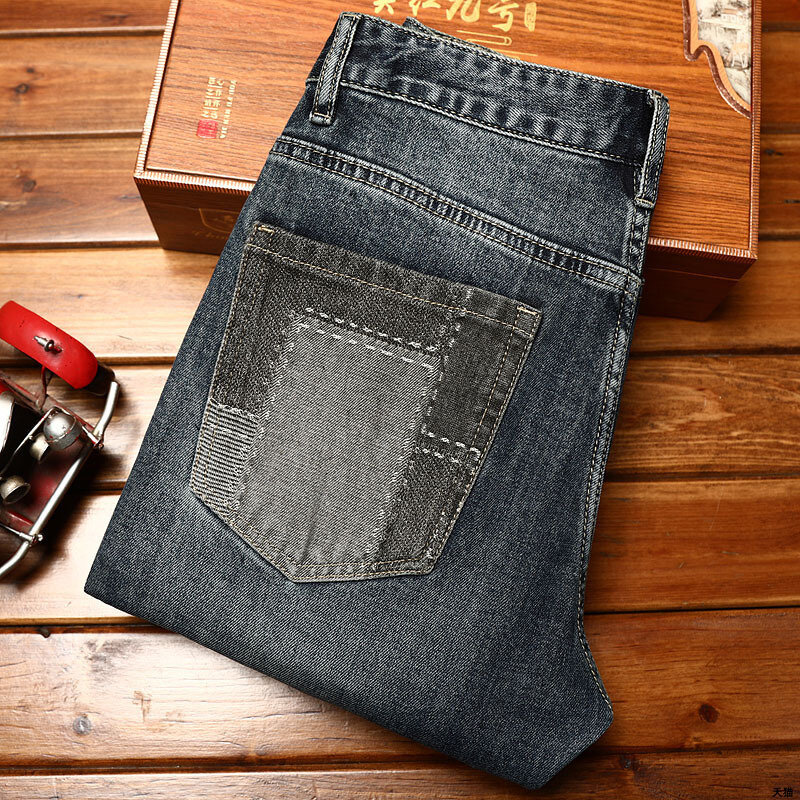 High-End trend ige Jeans im koreanischen Stil Herren Nähte Design Slim Fit Skinny Stretch Jugend Straße Retro Smart Hose