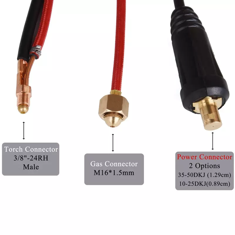 TIG 용접 토치 가스 밸브 분리형 커넥터 포함, 유연한 헤드, M16 * 1.5mm, 3.8M, 7.6M, WP9, WP17, 35-50 커넥터 포함