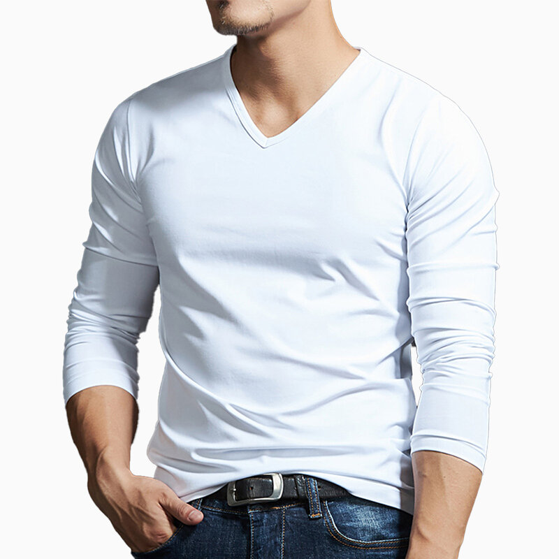 Camiseta interior ajustada para hombre, Jersey ajustado informal con cuello en V, cómodo, a la moda, para Primavera, Otoño e Invierno