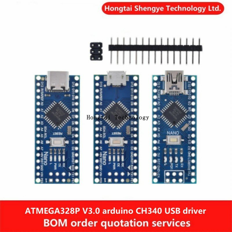 ATMEGA328P อุปกรณ์ควบคุมนาโน V3.0นาโน/ชนิด-c/ ไมโคร USB พร้อมโปรแกรมเวอร์ชัน2014ที่เข้ากันได้สำหรับแฟลชไดรฟ์ CH340 Arduino