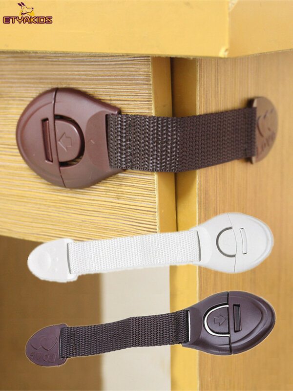 5pcs/lot Coffee Color Drawer Safety Strap Lock for Baby Children Cabinet Refrigerator Door Toilet Lid Lock Kids Safety Protector