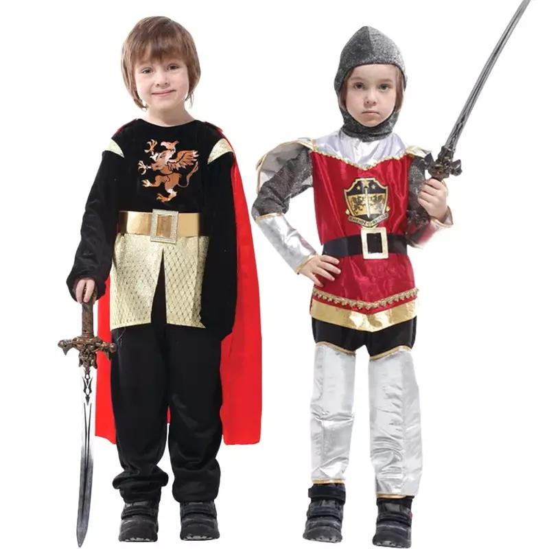 Kinderen Koninklijke Krijger Ridder Cosplay Kostuums Soldaat Middeleeuwse Roman Met Cape Party Geen Wapen