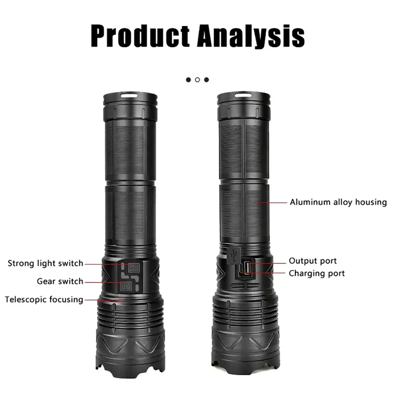 FLSTAR FIRE Powerful LED Flashlight Long-range Rechargeable Emergency Torch Outdoor Camping Telescopic Zoom Tactical Lantern
